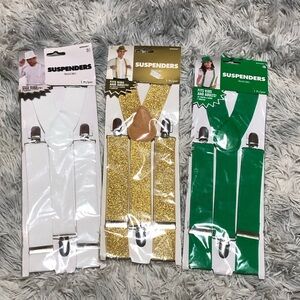 Amscan Suspenders Lot of 3 White Gold Green One Size NWT Costume Dress Up Party